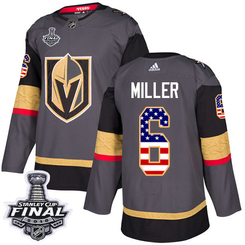 Adidas Golden Knights #6 Colin Miller Grey Home Authentic USA Flag 2018 Stanley Cup Final Stitched NHL Jersey